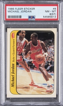 1986-87 Fleer Sticker #8 Michael Jordan Rookie Card - PSA NM-MT 8 (ST)
